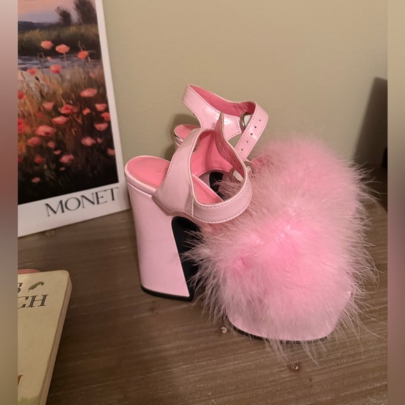 Dolls Kill x Sugar Thrillz Pink Fluffy Heels - Picture 1 of 4